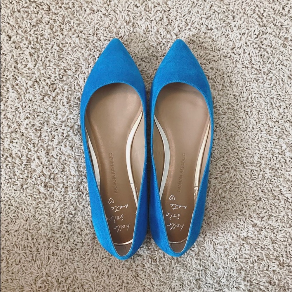 Blue Suede Pointed Toe Flats